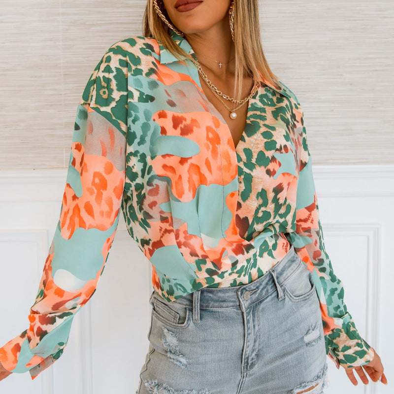 Women Clothing Figure Shirt Autumn Winter Long Sleeve Ladies Printed Shirt Bella Mia