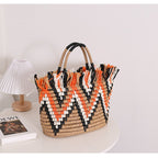 Color Matching Loose Edge Straw Bag Loose Edge Portable Color Matching Woven Bag Seaside Vacation Beach Bag Women Bag Bella Mia