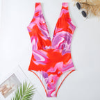 Retro One Piece Swimsuit Women Deep V Plunge Lace up Chiffon Skirt Set Bella Mia