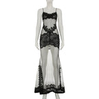 Summer Women Mesh Lace Lace Spaghetti Strap Dress See through Sexy Nightdress Vacation Maxi Dress Bella Mia