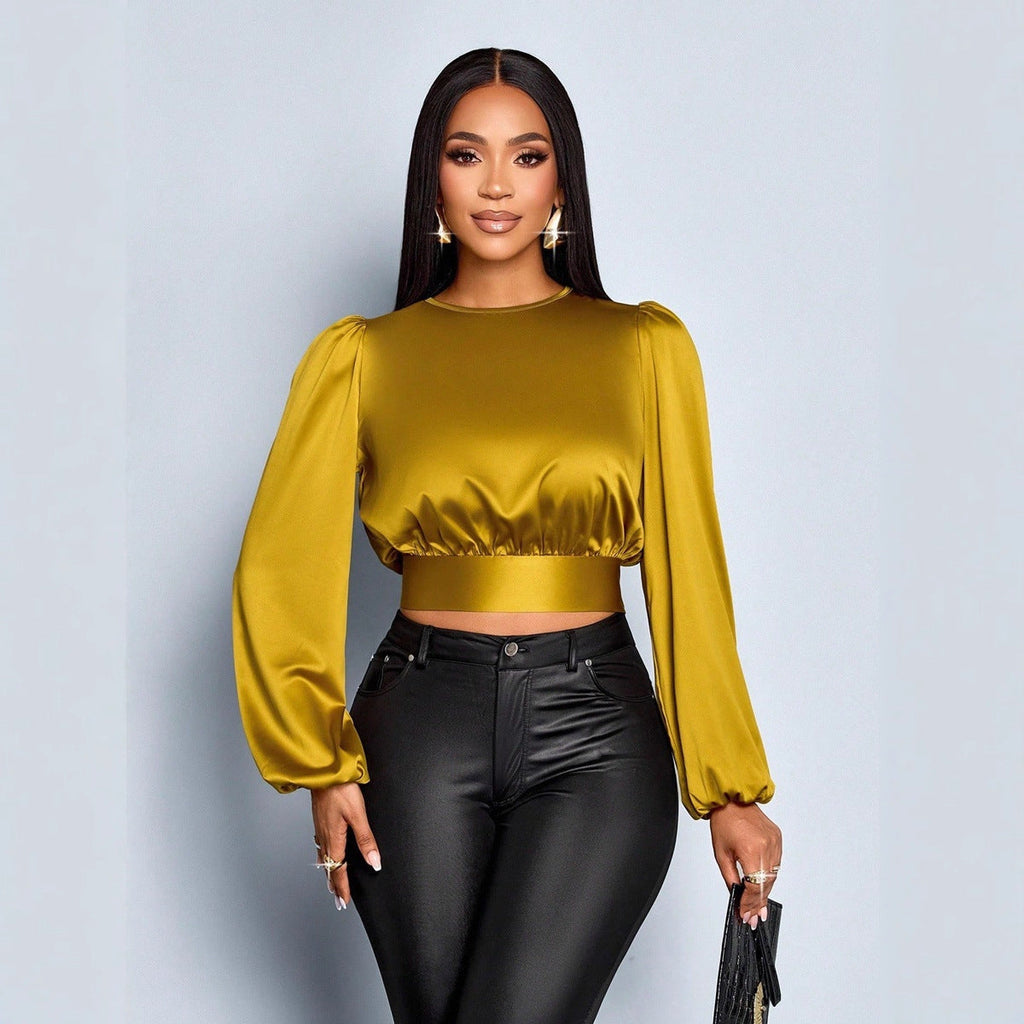 Women Clothing Fall Satin Satin Shirt Sexy Leopard Print Top Shirt Bella Mia