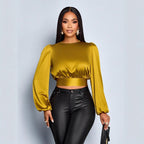 Women Clothing Fall Satin Satin Shirt Sexy Leopard Print Top Shirt Bella Mia