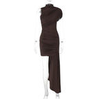 Women Clothing Spring Summer Slim round Neck Pleated Hip Irregular Asymmetric Sleeveless Dress Bella Mia