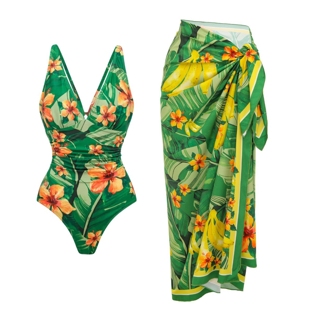 Swimsuit Green One Shoulder Ruffled Design One Piece Swimsuit Women