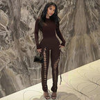 Fall Sexy Solid Color Waist Tight Hollow Out Cutout out Strap Tight Jumpsuit Bella Mia