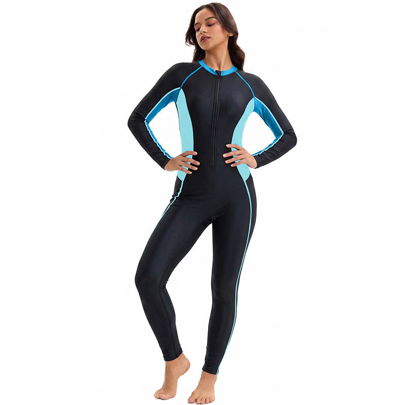 Conservative Swimwear Women One Piece Long Sleeves Trousers Sunscreen Diving Suit Color Matching Arrival Surfing