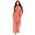 Sexy Halter Mesh Slim Fit High Slit Dress Women Solid Color Bella Mia