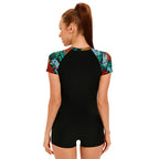 Print Short Sleeve Surfing Suit Boxer Swimsuit Women Sexy Zipper Swimsuit Bella Mia