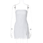 Women Tube Top Stitching Lace Slim Sexy Slit Short Dress Bella Mia