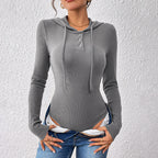 Solid Color Casual Jumpsuit Spring Autumn Hooded Slim Fit Sunken Stripe Jumpsuit Bella Mia