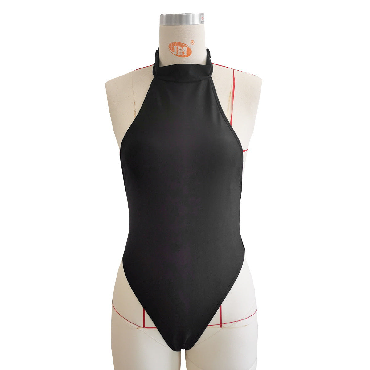 Pure Black One Piece Swimsuit Women Diamond Chain Sexy Backless One Piece Halter Strap Swimming Bella Mia