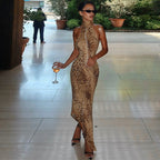 Summer Sexy Backless Slim Fit Strap Halter Irregular Asymmetric Leopard Print Dress Women Bella Mia
