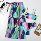 Mesh Women Triangle Bikini Three-Piece Set Printing Sexy Split Swimsuit Bella Mia