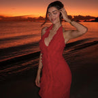 Women Clothing Fashionable Temperamental All Match Solid Color Deep V Plunge Sexy Halter Backless Sling Dress Bella Mia