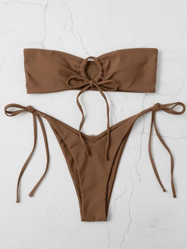 Women Seperated Swimwear Low Waist Basic Strapless Solid Color Tube Top Sexy Bikini Bella Mia