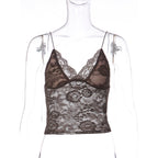 Women Clothing Sexy See through Lace Lace Spaghetti Strap Bandeau Slim Fit Deep V Plunge Vest Bella Mia