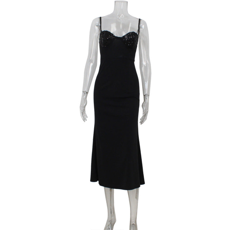 Sequin Stitching Tube Top Cinched Waist Sexy Light Luxury Cocktail Evening Dress Fishtail Sheath Cami Dress Bella Mia