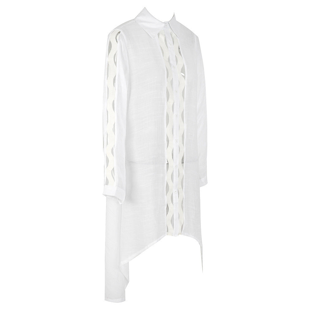 Slub Cotton Patchwork Edge Shirt Sun Protection Cardigan Vacation Beach Coat Bikini Cover up Blouse Bella Mia