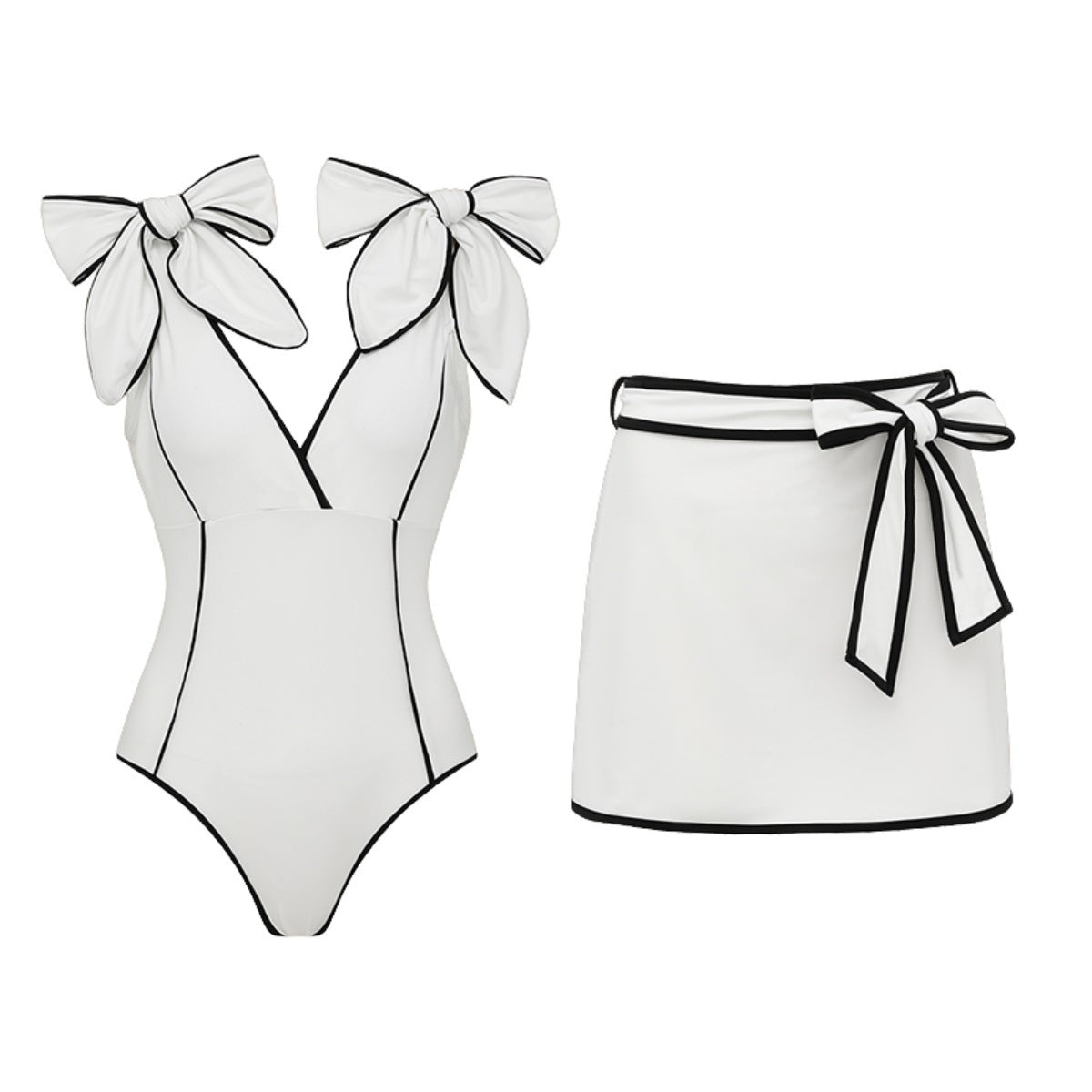 Swimsuit Black White Color Matching Sweet Girl Bow Swimsuit Women White Skirt Bella Mia