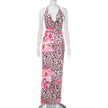 Women Clothing Dignified Floral Leopard Print Swing Collar Backless Rope Skinny Maxi Dress Bella Mia