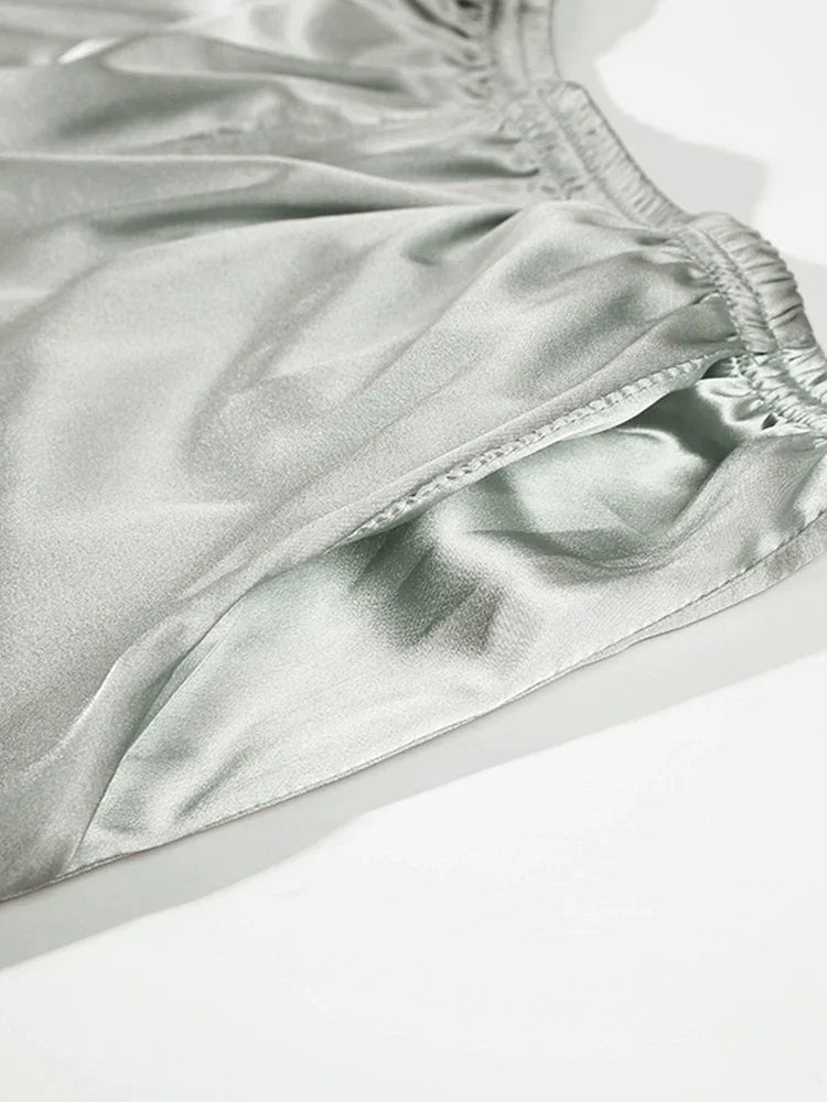 Shibeni Mulberry Silk Pajama Pants Men Beach Pants Home Shorts Thin Real Silk Stretch Satin Big Panties Casual