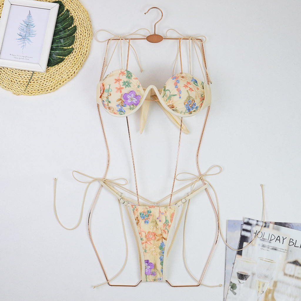 Embroidery Push up Bikini Swimsuit Women Sexy Thin Strap Three Point Steel Bracket Split Swimsuit Bella Mia