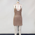 Women Spring Clothing Knitted Hollow Out Cutout Sexy V neck Halter Backless Lace up Beach Dress Women Bella Mia