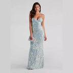 Sexy V neck Sequ Floor Length Evening Dress Elegant Graceful Cocktail Party Formal Dress Women Clothing Bella Mia