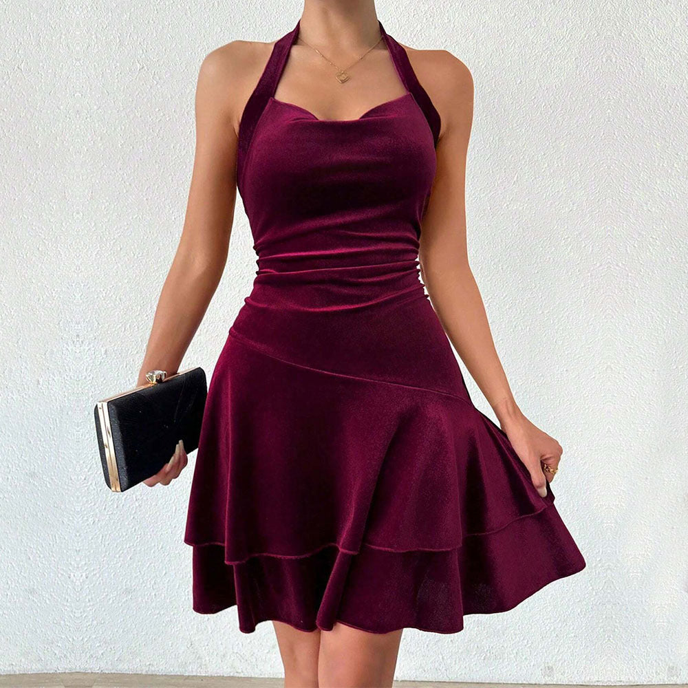 Women Clothing Sexy Halter Dress Autumn Winter Backless Socialite Sexy Design Short Bella Mia
