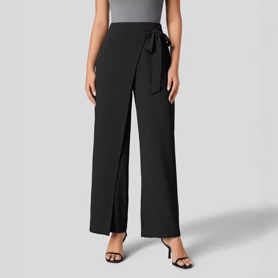 Workwear Women Work Pant Casual Texture Wide Leg Professional Trousers Belt Pants Bella Mia