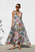 Summer Dress Same Printed V neck Large Swing Strap Dress Women Bella Mia