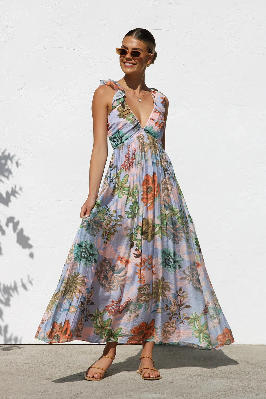 Summer Dress Same Printed V neck Large Swing Strap Dress Women Bella Mia