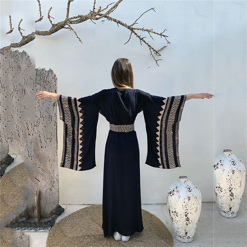Polyester Printed Beach Cover-up Sexy Cardigan Loose plus Size Sun Protection Shirt Beach Cover Up Bella Mia