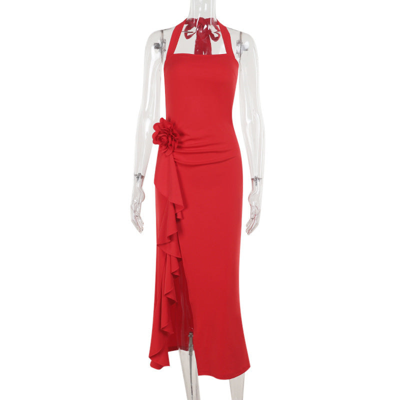 Autumn Socialite Elegant Sexy Slim Three Dimensional Floral Split Dress Women Bella Mia