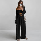 Suspender Top Trousers Long Sleeve Three Piece Set Comfortable Pajamas Autumn Knit Casual Homewear Bella Mia