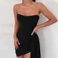 Spring Women Clothes Stitching Tied Sexy Bandeau Short Sheath Dress Bella Mia