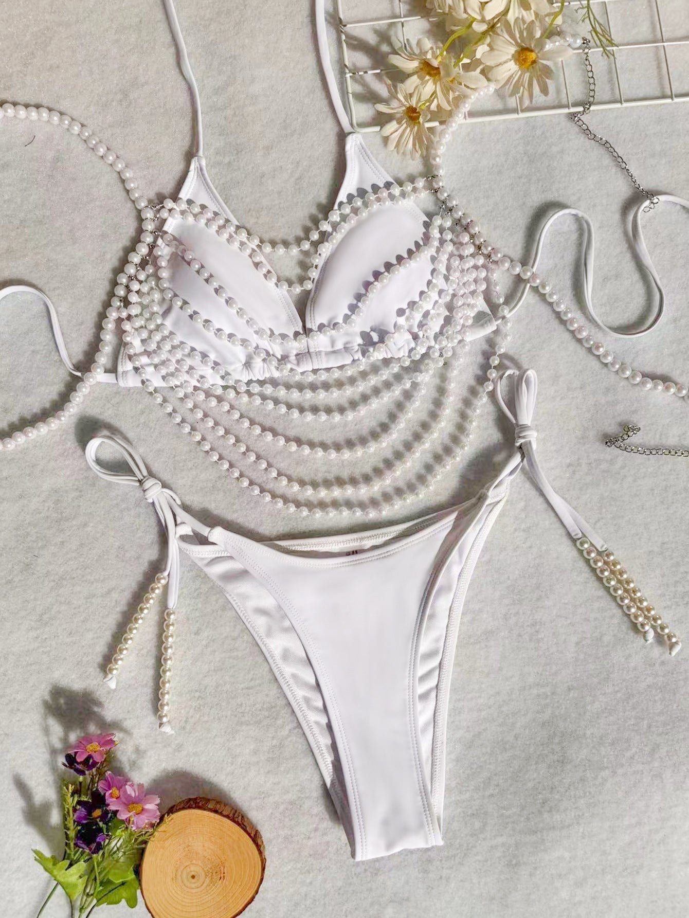 Pearl Chain Decorations Swimsuit Women Sexy Bikini Split Swimsuit Bella Mia