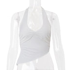 Women Clothing Spring Sexy Sexy Halter Strap Irregular Asymmetric Solid Color Vest Top Women Bella Mia