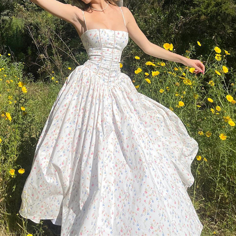 Women Clothing Summer Sexy French Pastoral Holiday Floral Strap Dress Maxi Dress for Women Bella Mia
