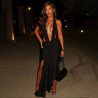 Women Sexy Slim Fit Halter Backless Sleeveless Pleated Elegant Maxi Dress Bella Mia