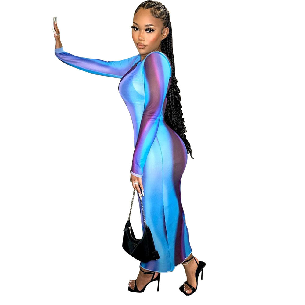 Sexy Women Mesh Perspective Long Sleeve Women Dress Bella Mia