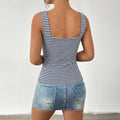 Minimal Art Casual Square Collar Striped Slim Fitting Suspenders Vest Women Clothing Summer