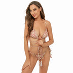 Three Point Strap Split Swimsuit Bikini Sexy Backless Lace up Bikini Swimsuit Women
