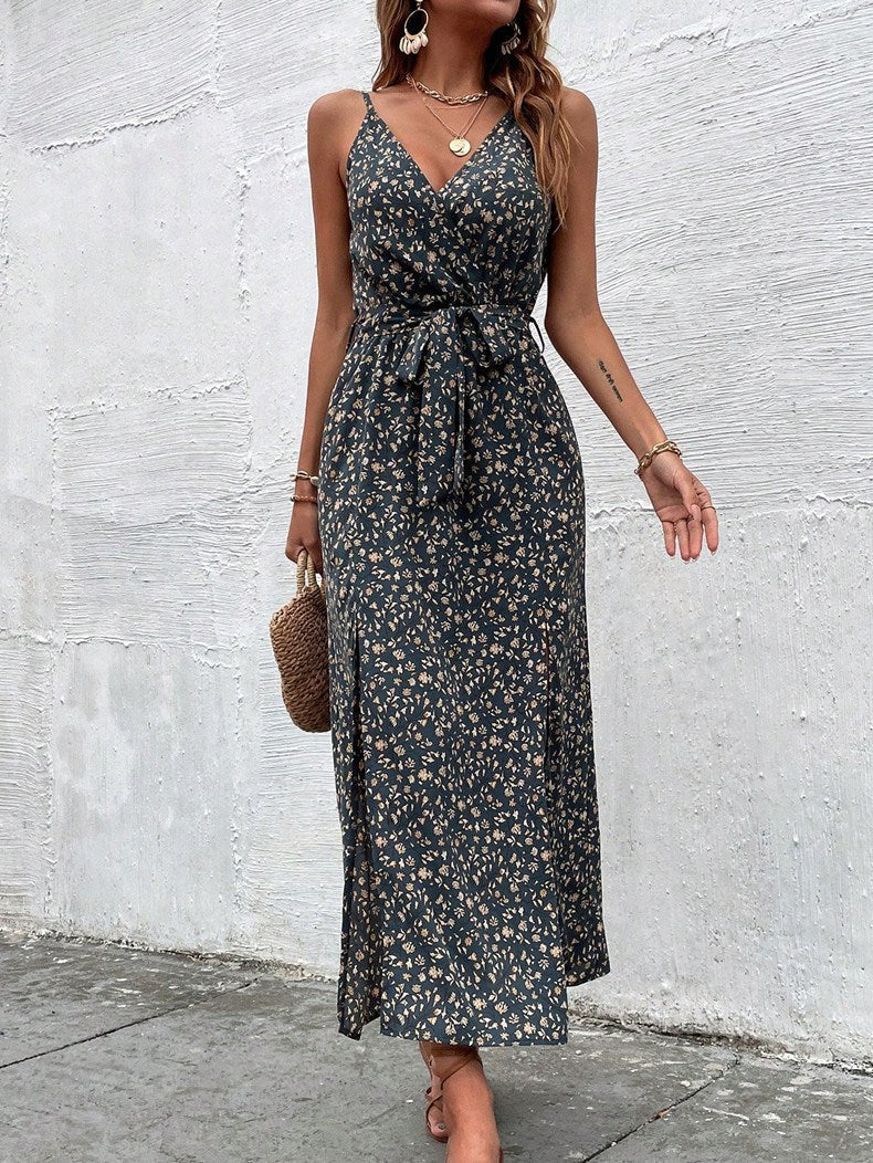 Women Clothes Summer Bohemian Strap Dress Printed Long Slit Maxi Dress Bella Mia