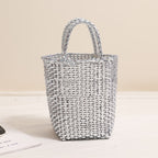 Gold Silver Color Portable Vegetable Basket Bag Solid Color Large Capacity Hand Carrying Woven Bag Seaside Vacation Beach Bag Bella Mia