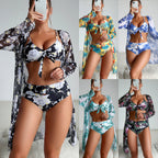 Swimsuit Women Two Piece Printed Long Sleeve Internet Celebrity Bikini Three Piece Swimsuit Bella Mia