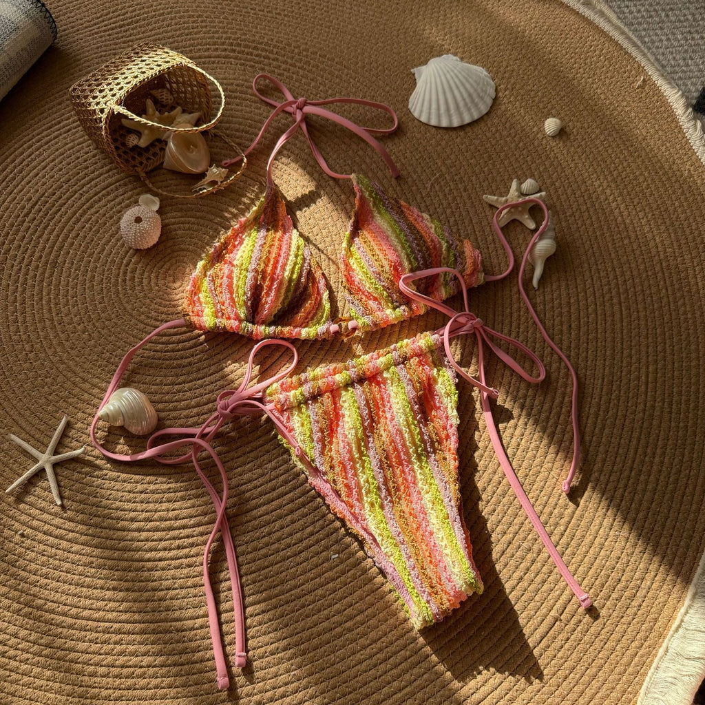 Contrasting Color Jacquard Sexy Drawstring Tied Swimsuit Bikini Bella Mia
