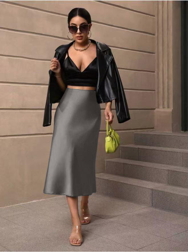 Hip Wrapped Fishtail Skirt Satin Mid Length Skirt Autumn Women Clothing Direct Bella Mia