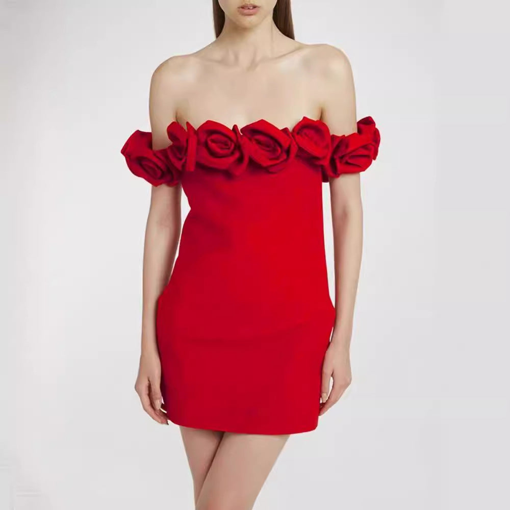 Women Clothing Advanced Sense Red Floral Bandage One Piece Dress Bella Mia