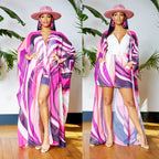 Chiffon Printed Blouse Shorts Suit Sun Protection One Sleeve Cardigan Beach Two Piece Set Women Bella Mia